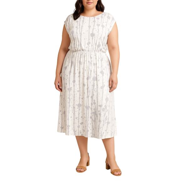 Rachel Pally Opal Splatter Print Midi Dress 1X NWT White Gray Abstract - Picture 1 of 6